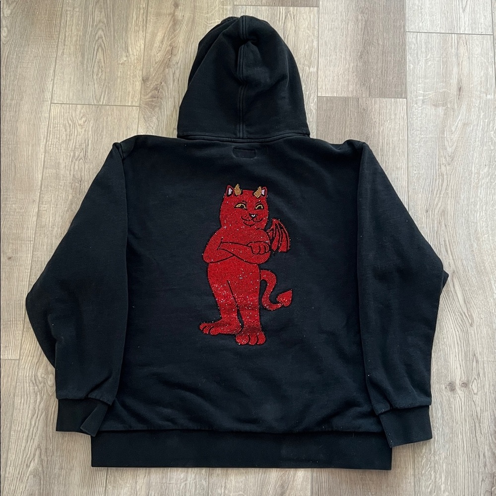 Ripndip Red Cat Devil Bejewelled Black Hoodie Size Large Women's